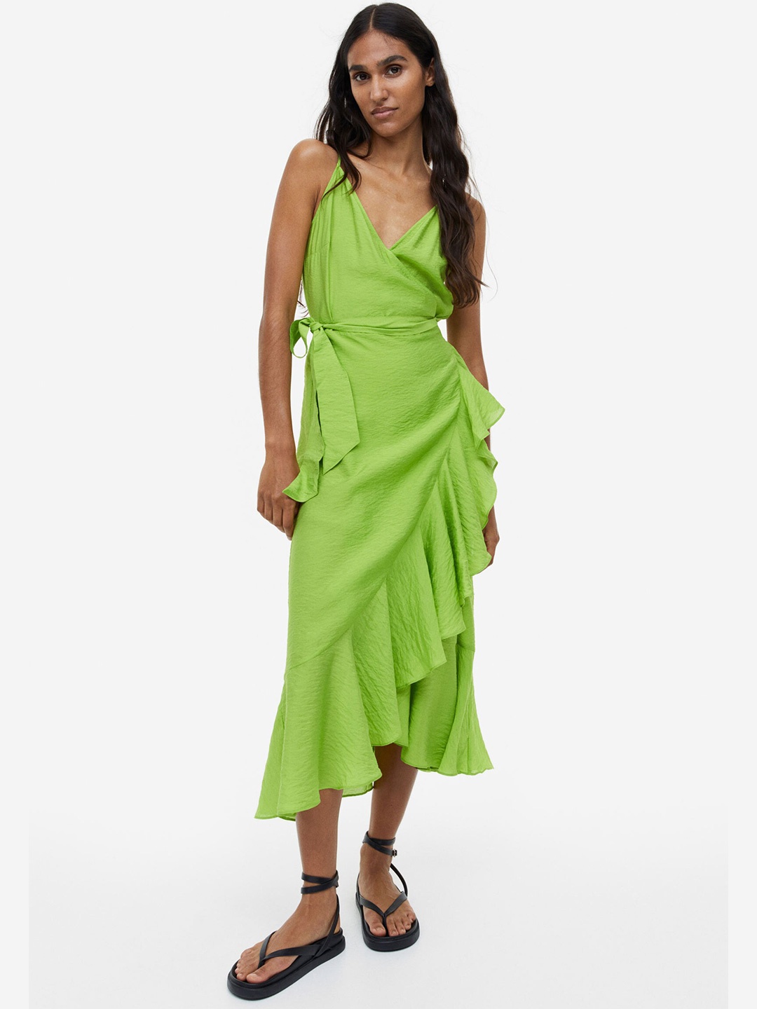 

H&M Flounce-Trimmed Wrap Dress, Green