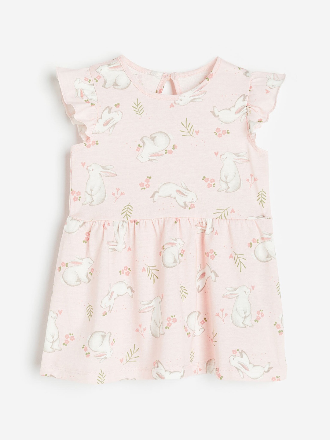 

H&M Girls Flounce-Trimmed Pure Cotton Jersey Dress, Pink