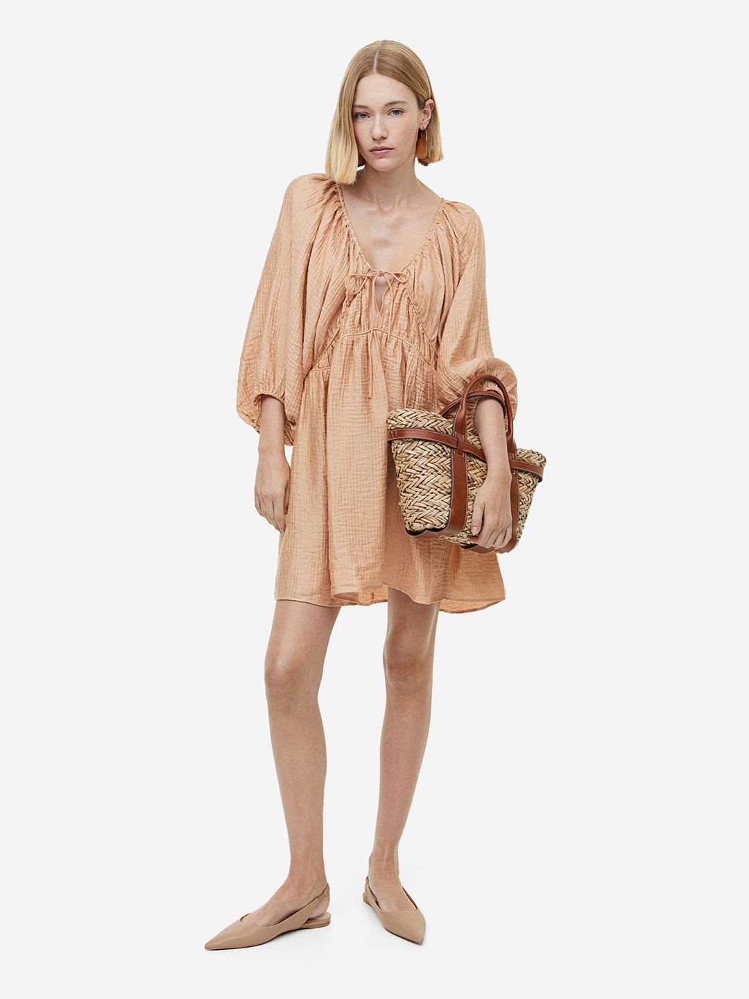 

H&M Oversized Lyocell-Blend Dress, Beige