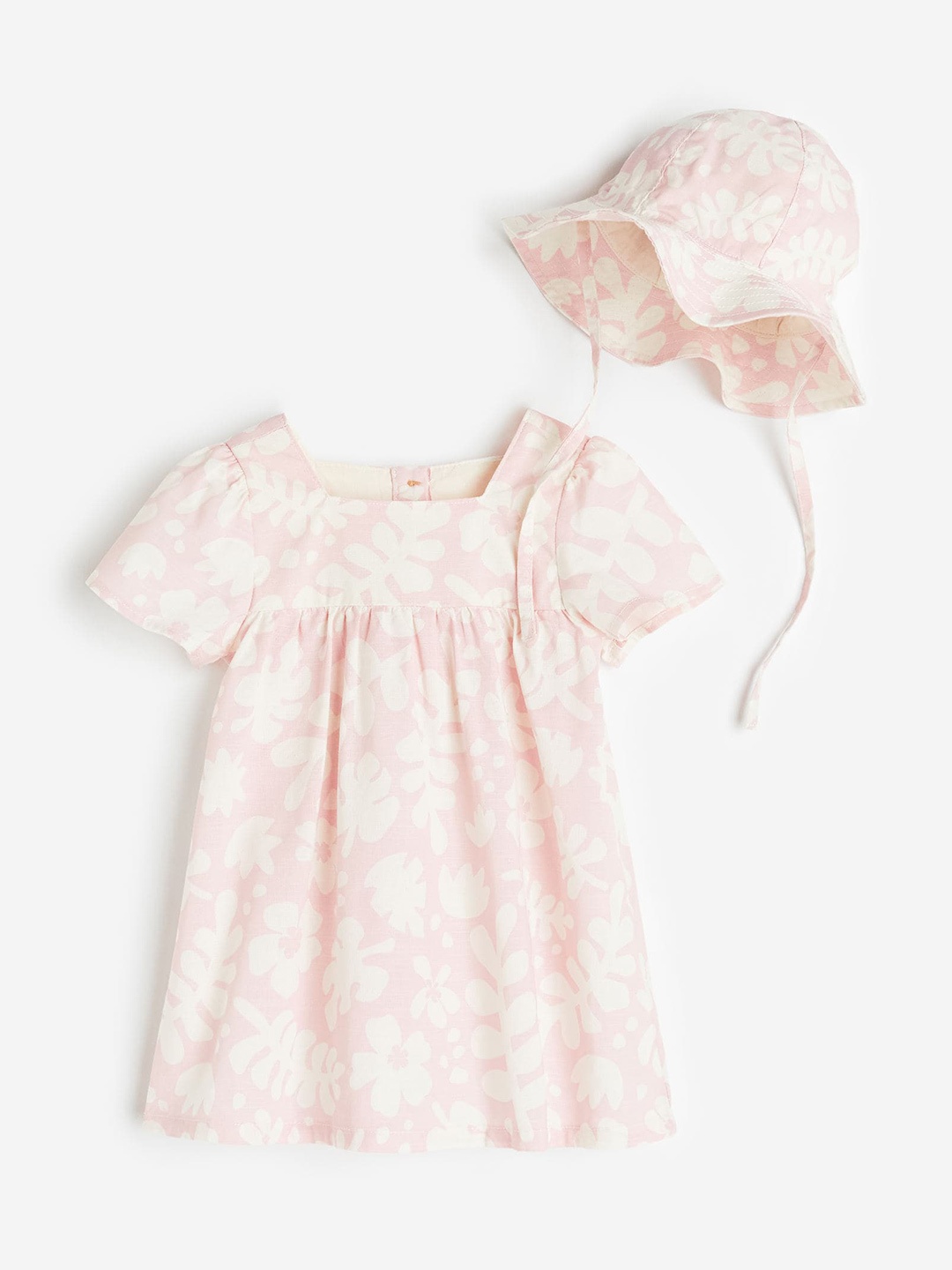 

H&M Girls 2-Piece Pure Cotton Dress And Sun Hat Set, White