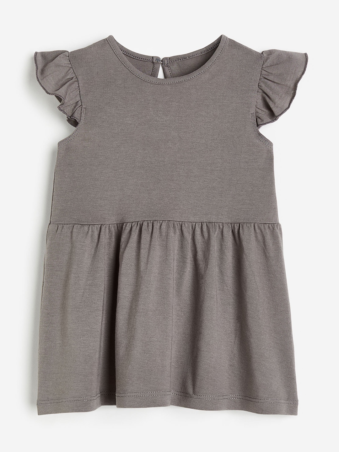 

H&M Girls Flounce-Trimmed Jersey Dress, Grey