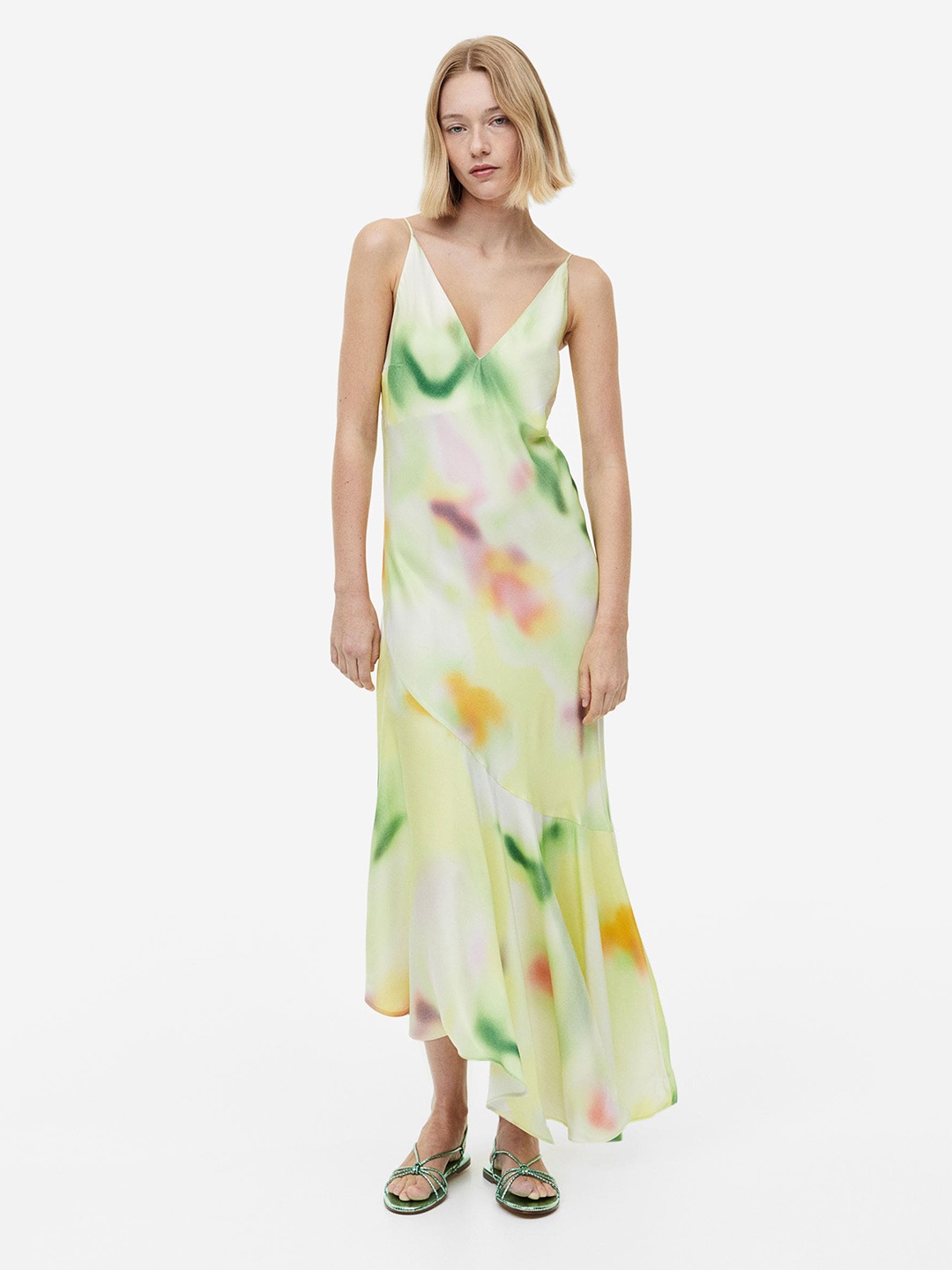 

H&M Asymmetric-Hem Slip Dress, Green