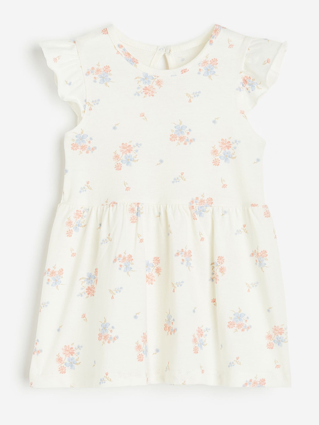 

H&M Girls Pure Cotton Flounce-Trimmed Jersey Dress, White