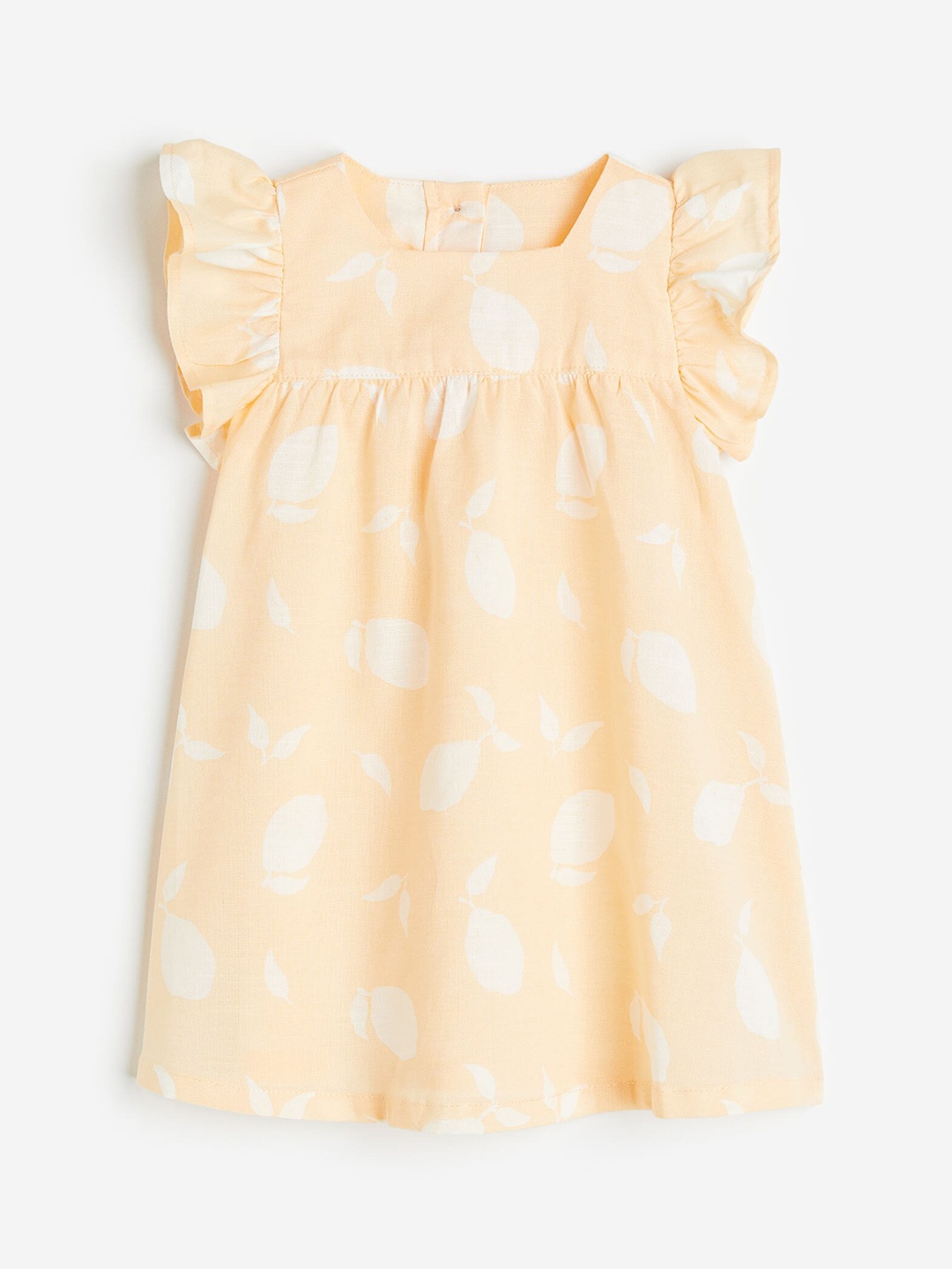 

H&M Girls Pure Cotton Flutter-Sleeve Dress, Yellow