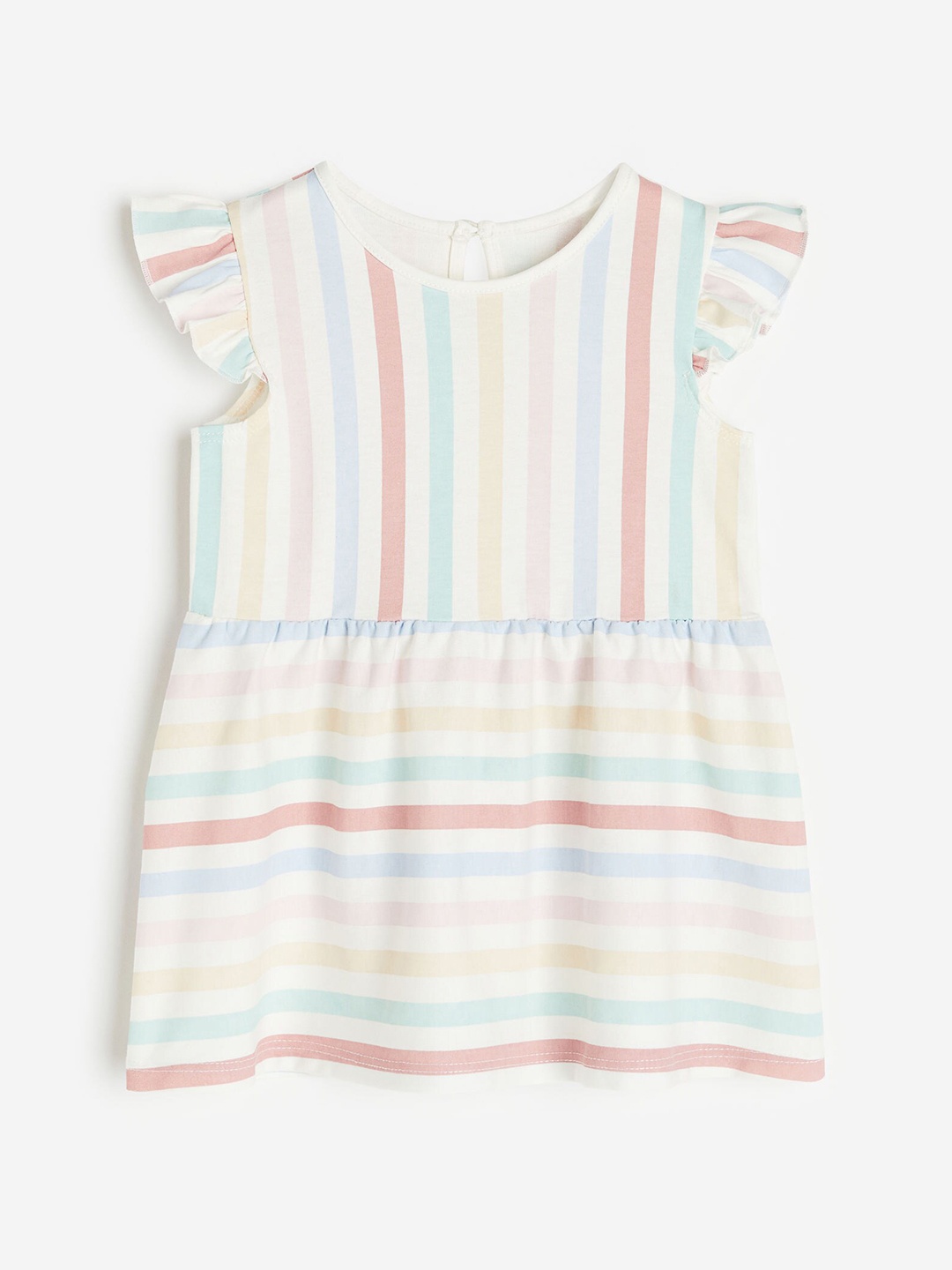 

H&M Girls Pure Cotton Flounce-Trimmed Jersey Dress, White