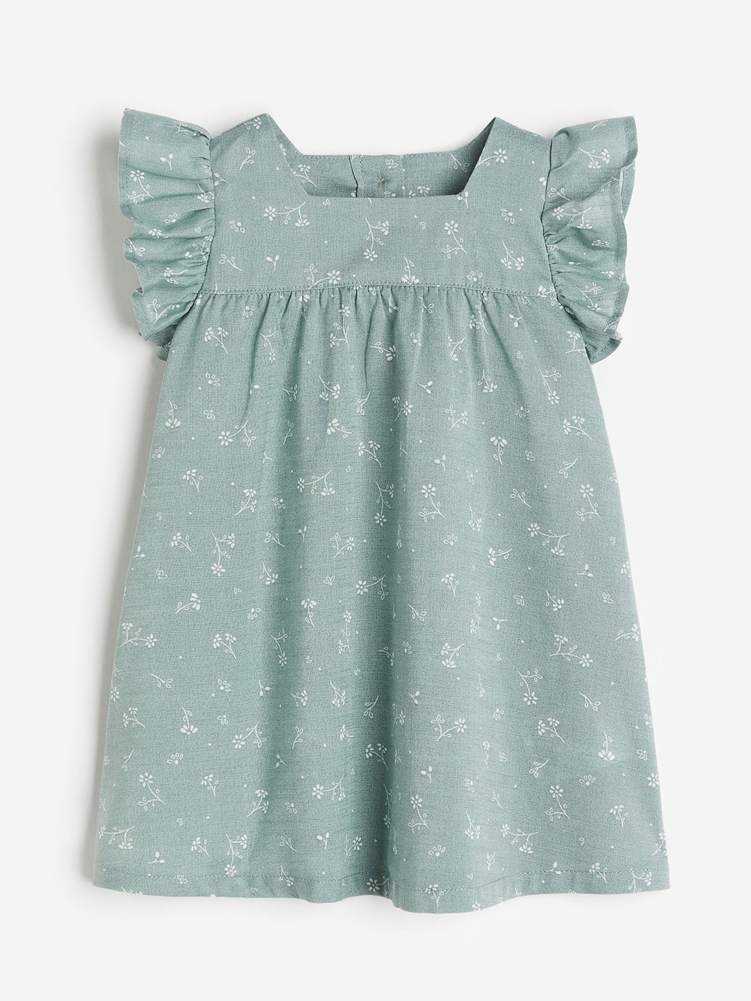 

H&M Girls Pure Cotton Flutter-Sleeve Dress, Green