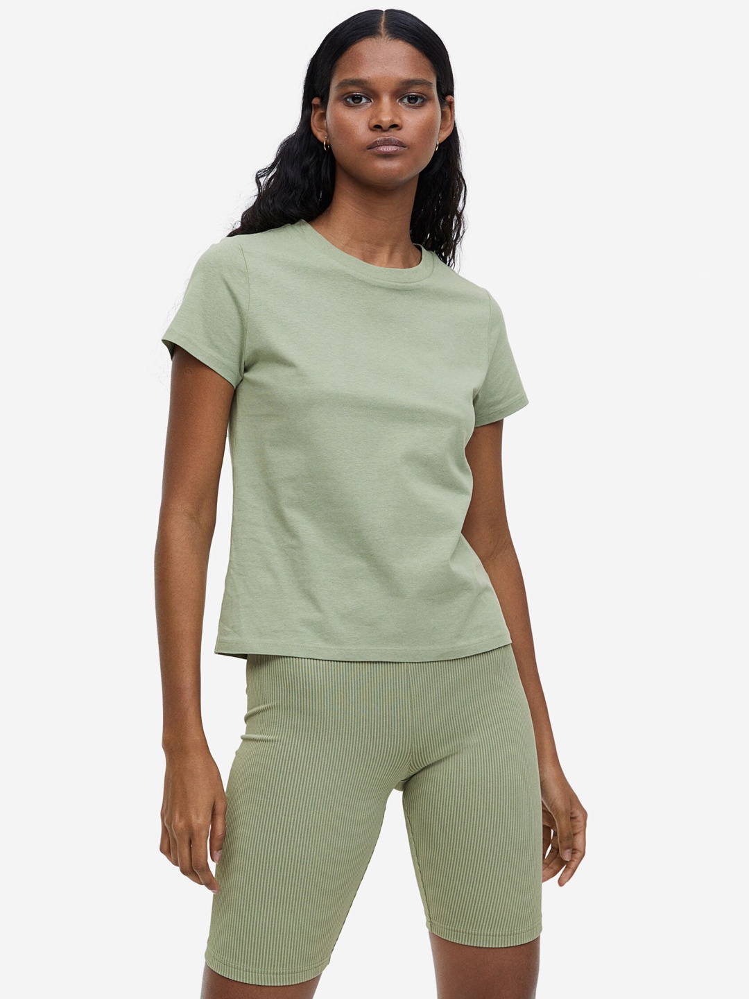 

H&M Women Ribbed Biker Shorts, Sea green