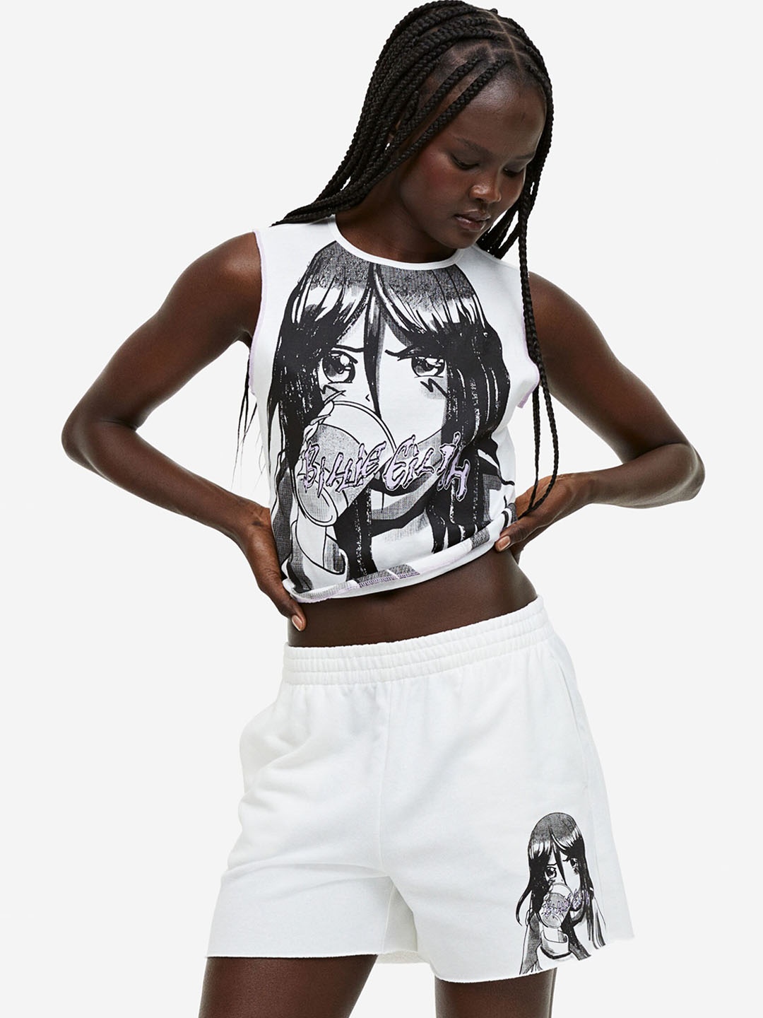 

H&M Women Printed Sweatshorts, White