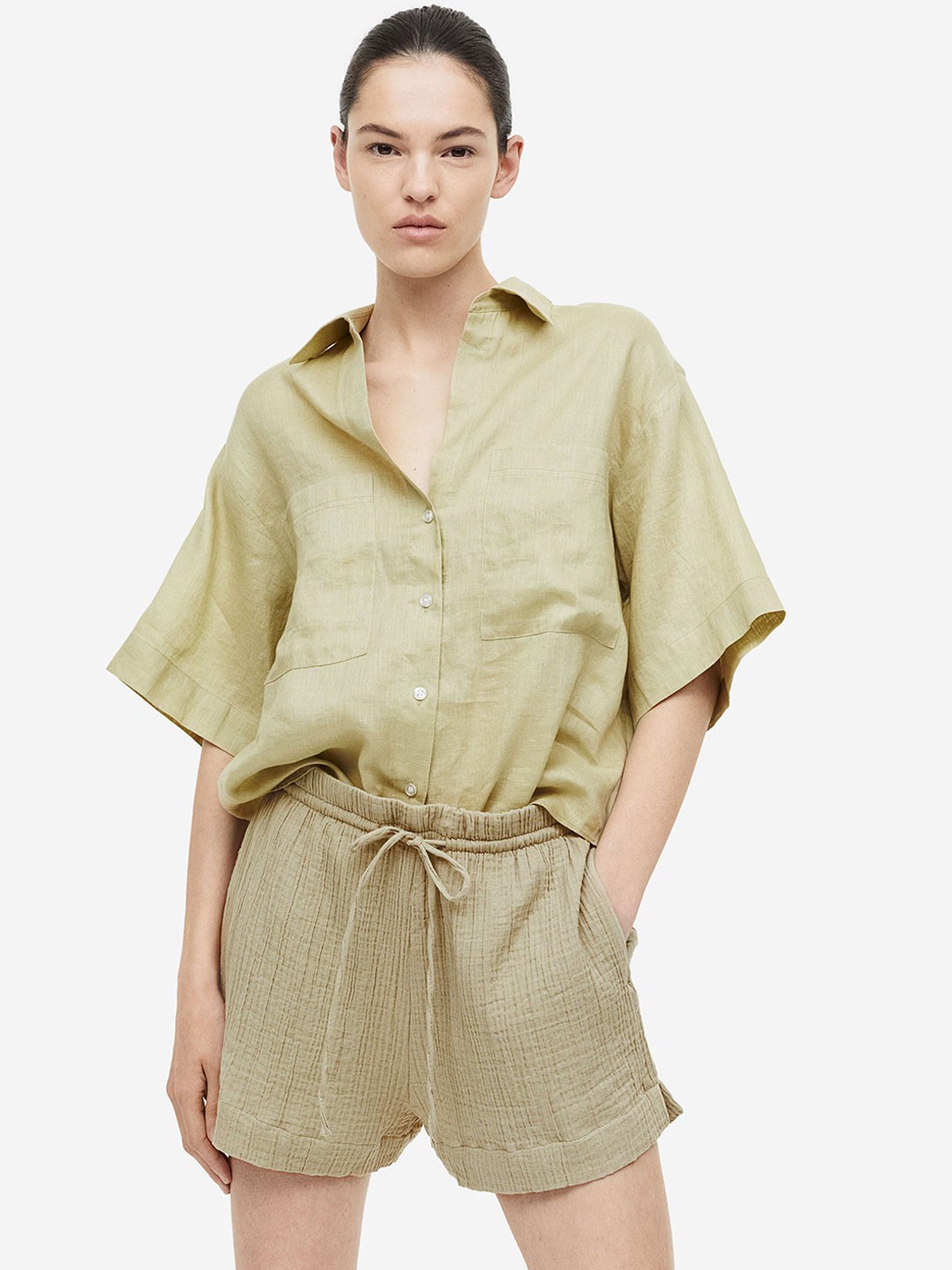 

H&M Women Cotton Shorts, Green