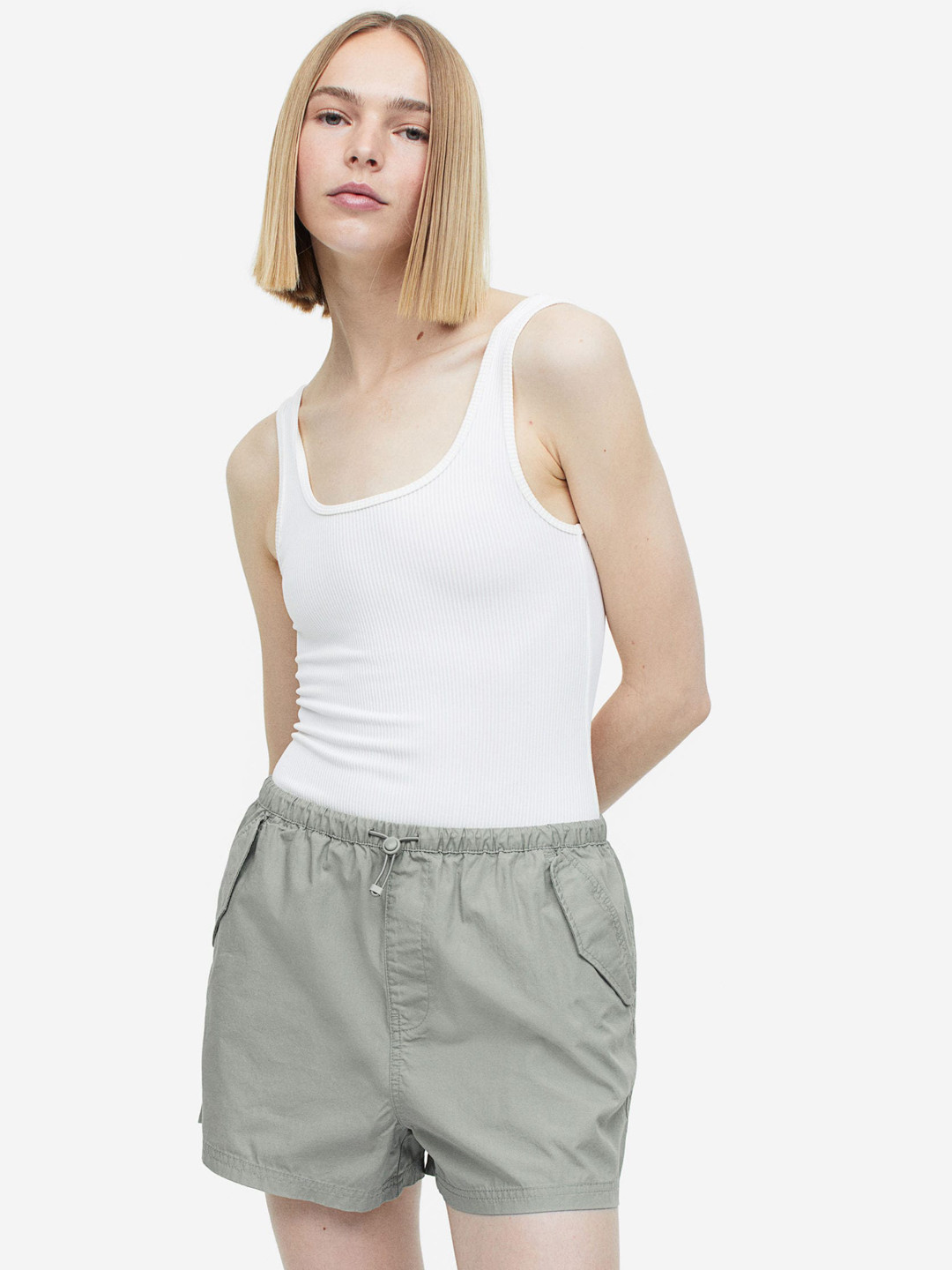 

H&M Women Cotton Parachute Shorts, Green