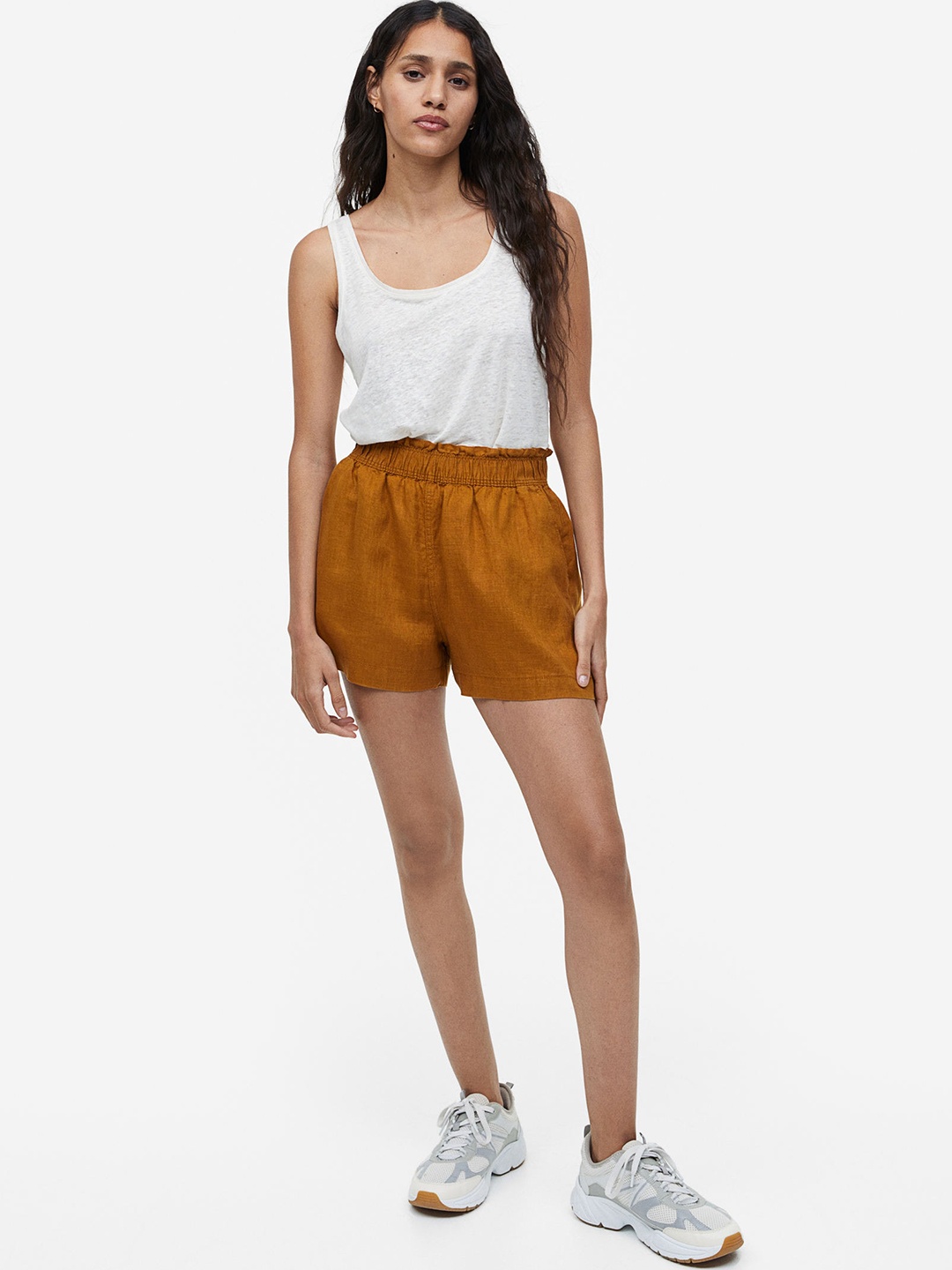 

H&M Women Linen Shorts, Brown