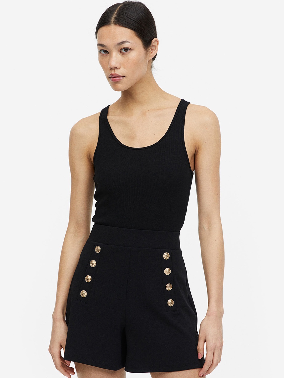 

H&M Women Button-Front Shorts, Black