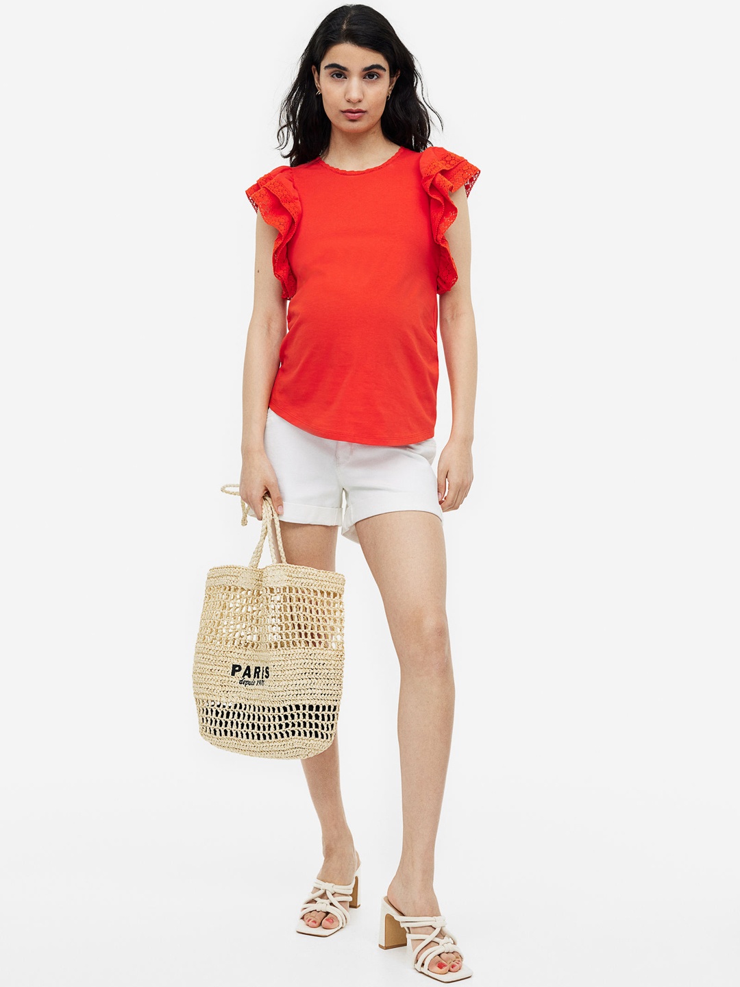 

H&M MAMA Denim Shorts, White