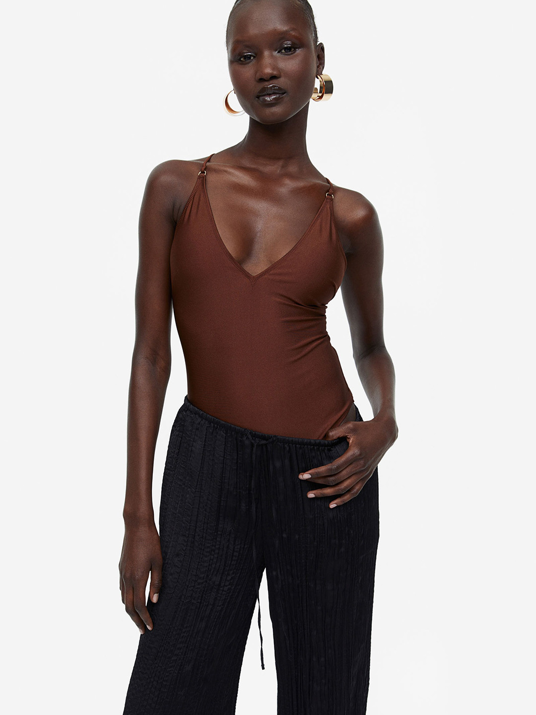 

H&M Women Wide Pull-on Trousers, Black