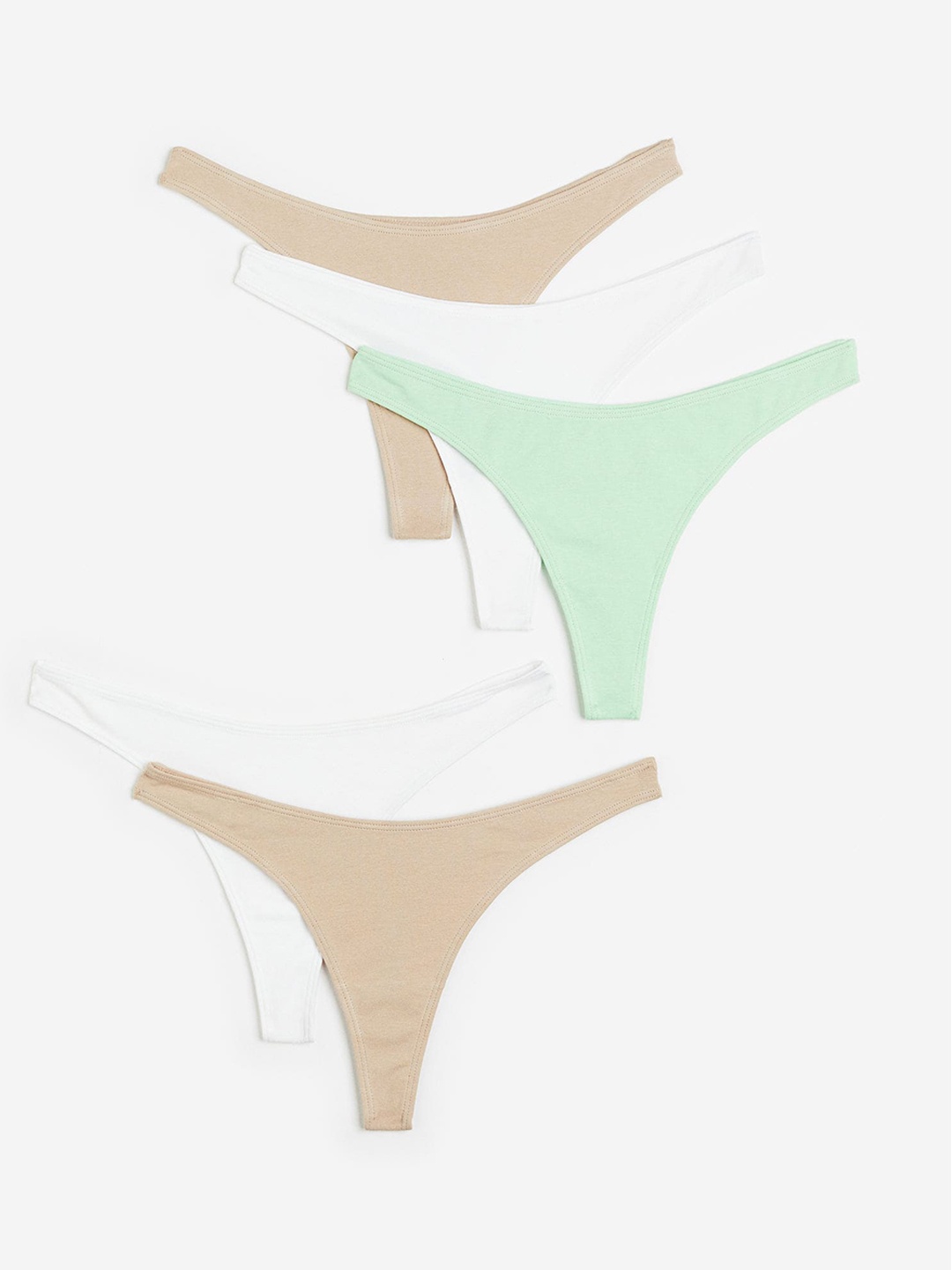 

H&M Women 5-Pack Cotton Thong Briefs, Beige