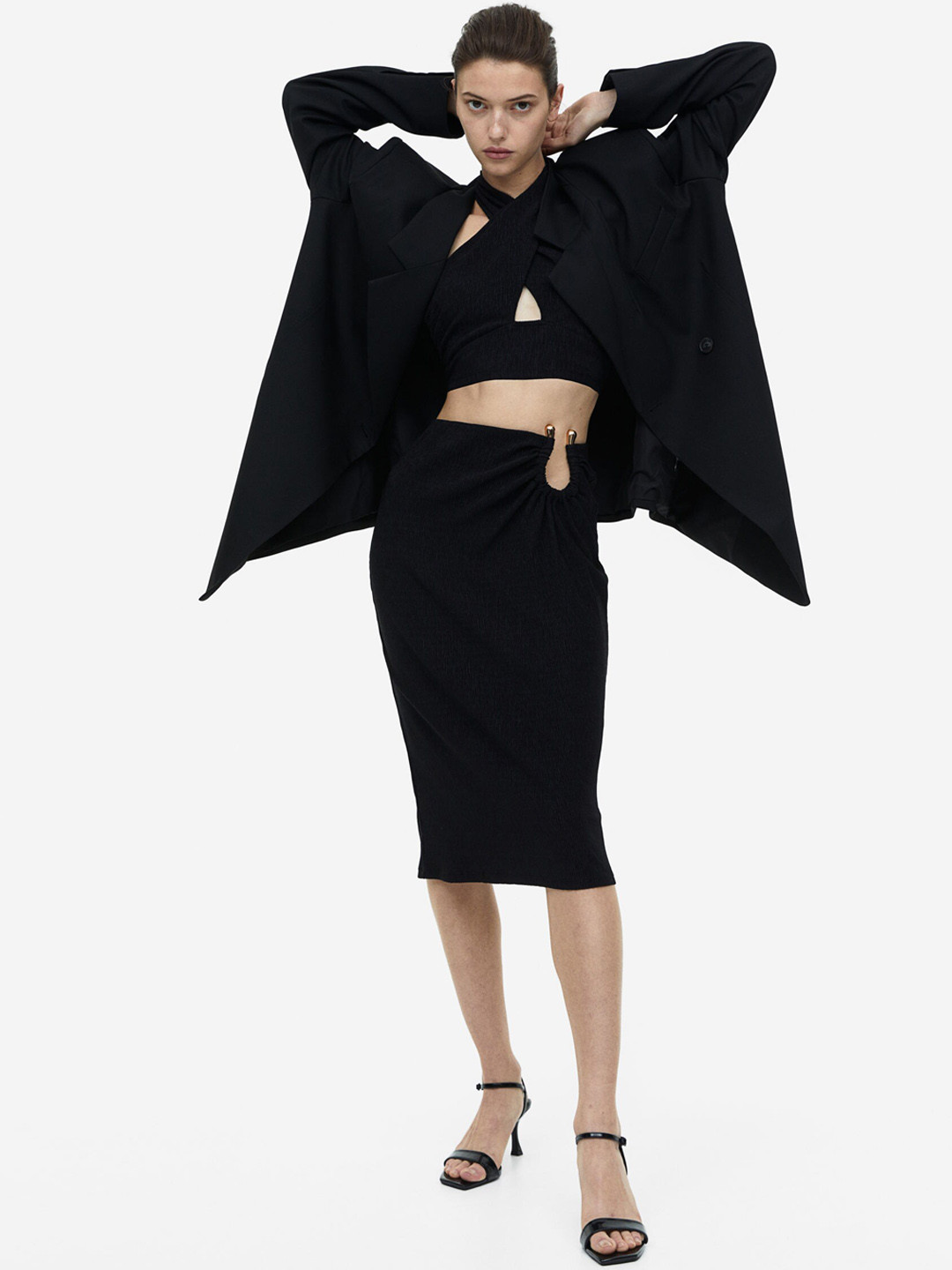 

H&M Gathered Pencil Skirt, Black