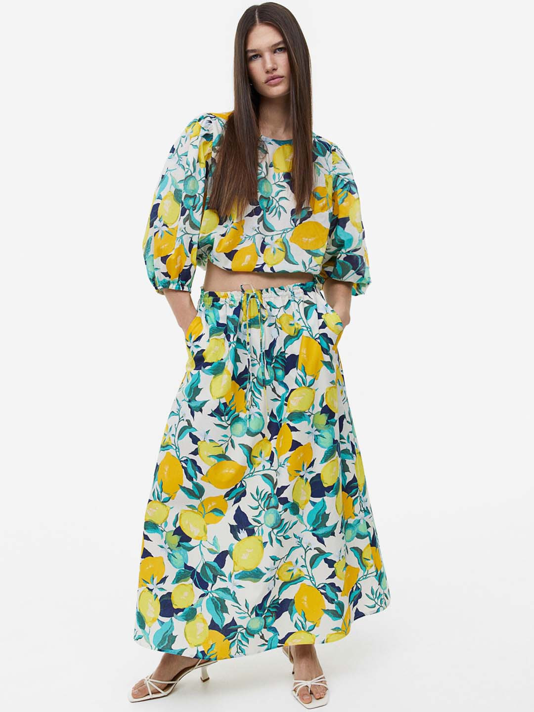 

H&M Pure Cotton Flared Skirt, Green