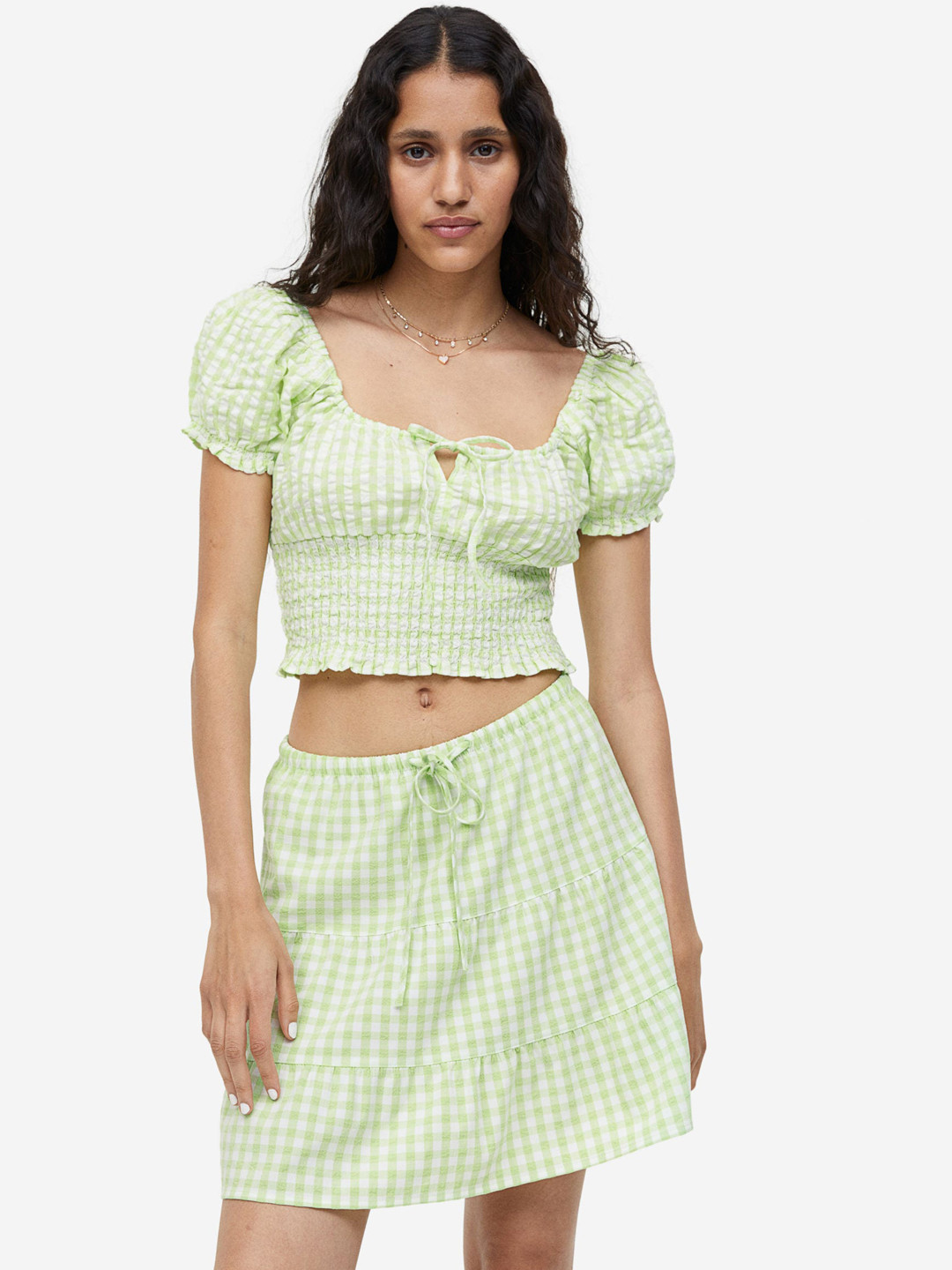 

H&M Tiered Mini Skirt, Green