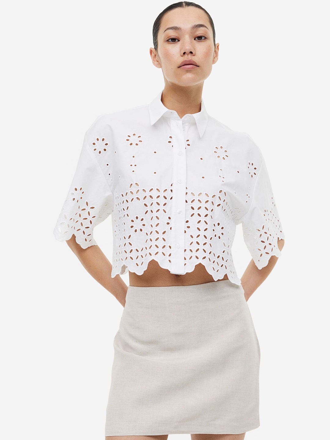 

H&M Linen-Blend Mini Skirt, Off white