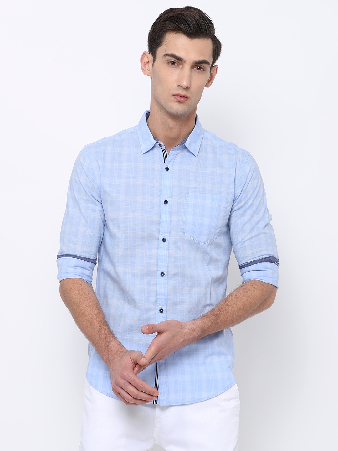 

Black coffee Men Blue Slim Fit Checked Casual Shirt
