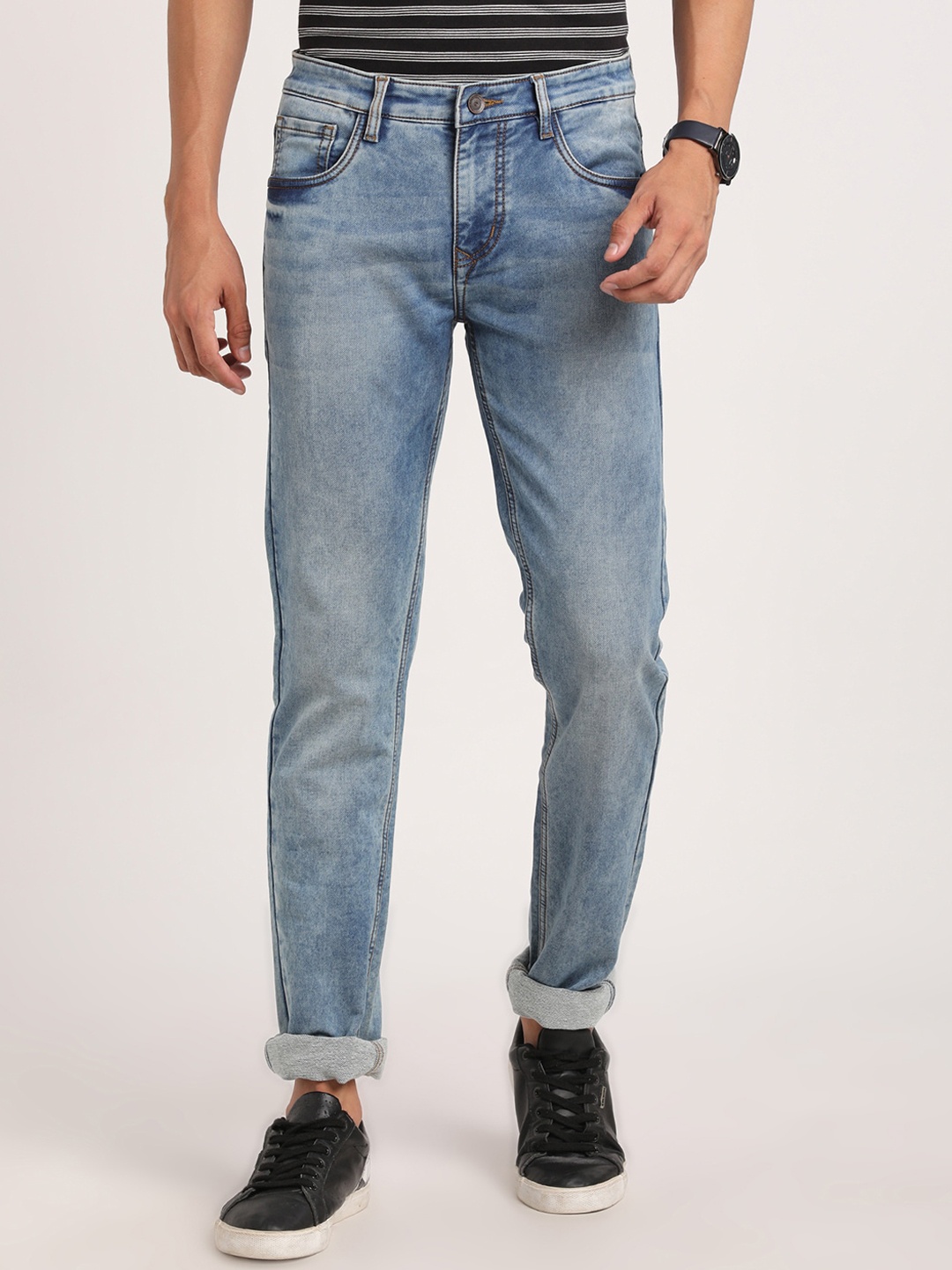 

Turtle Men Clean look Narrow Tapered Fit Heavy Fade Stretchable Jeans, Blue