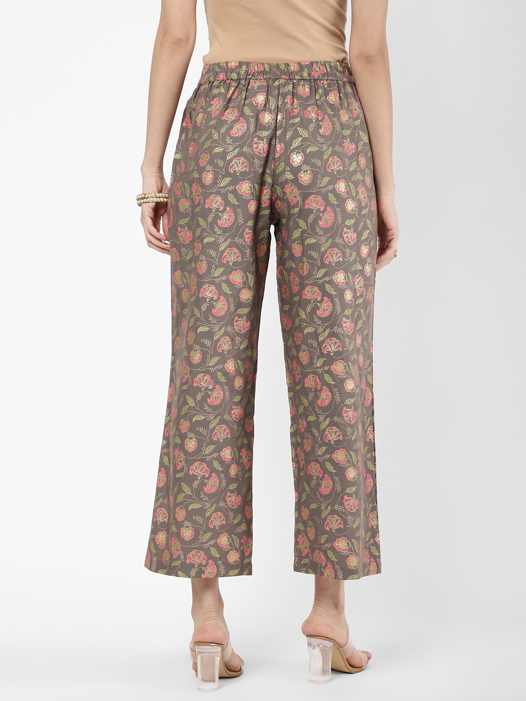 

R&B Women Floral Printed Ethnic Palazzos, Grey