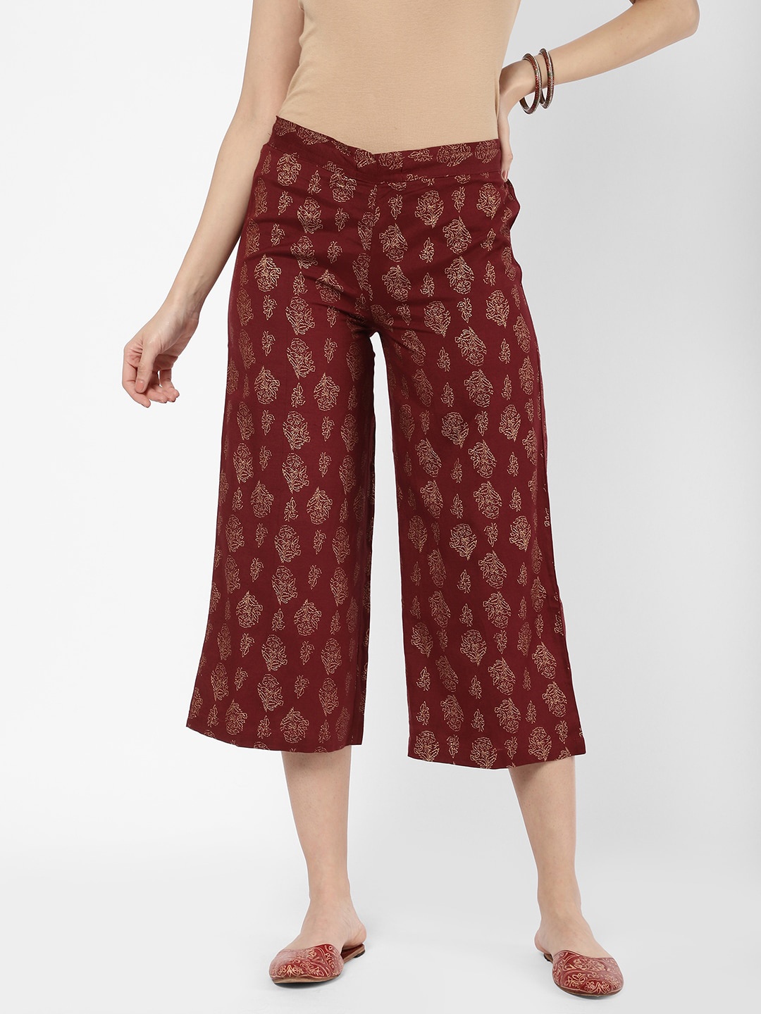 

R&B Women Ethnic Motifs Printed Cropped Palazzos, Maroon