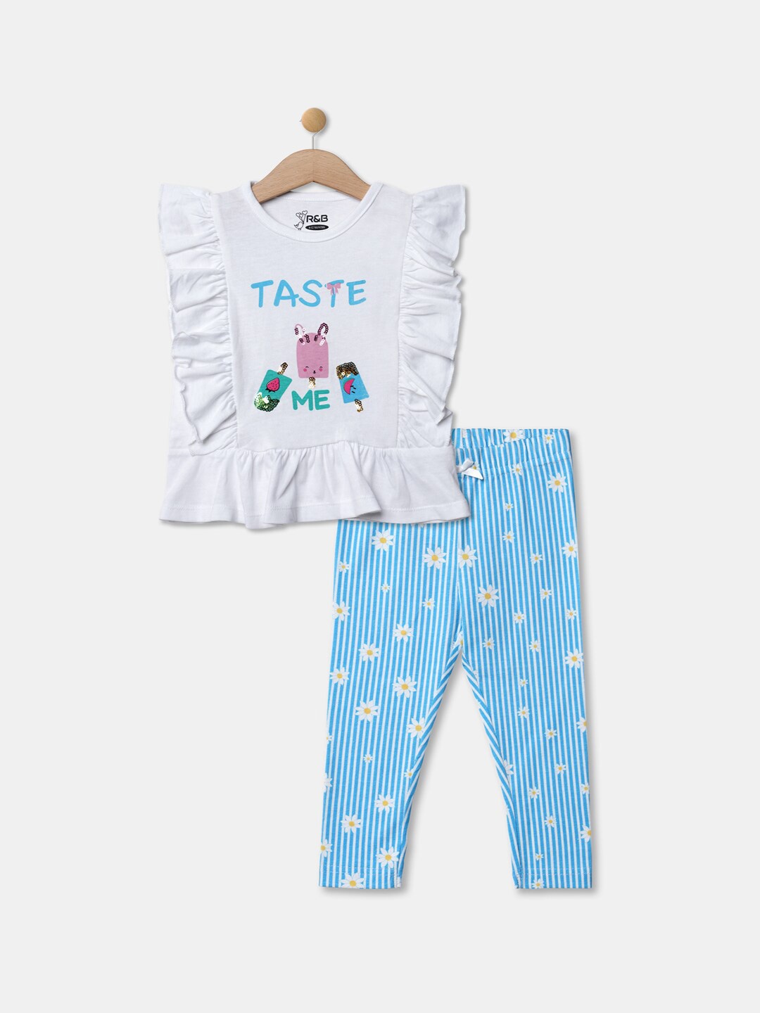 

R&B Girls Printed Pure Cotton Top With Pyjamas, White
