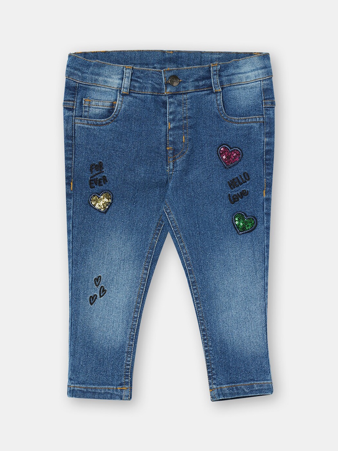 

R&B Girls Clean Look Light Fade Embroidered Mid-Rise Regular Fit Jeans, Blue