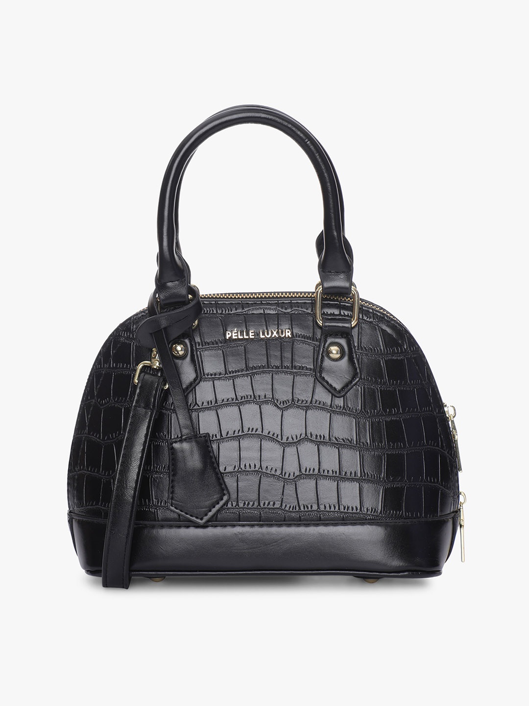 

PELLE LUXUR Animal Textured Structured Handheld Bag, Black