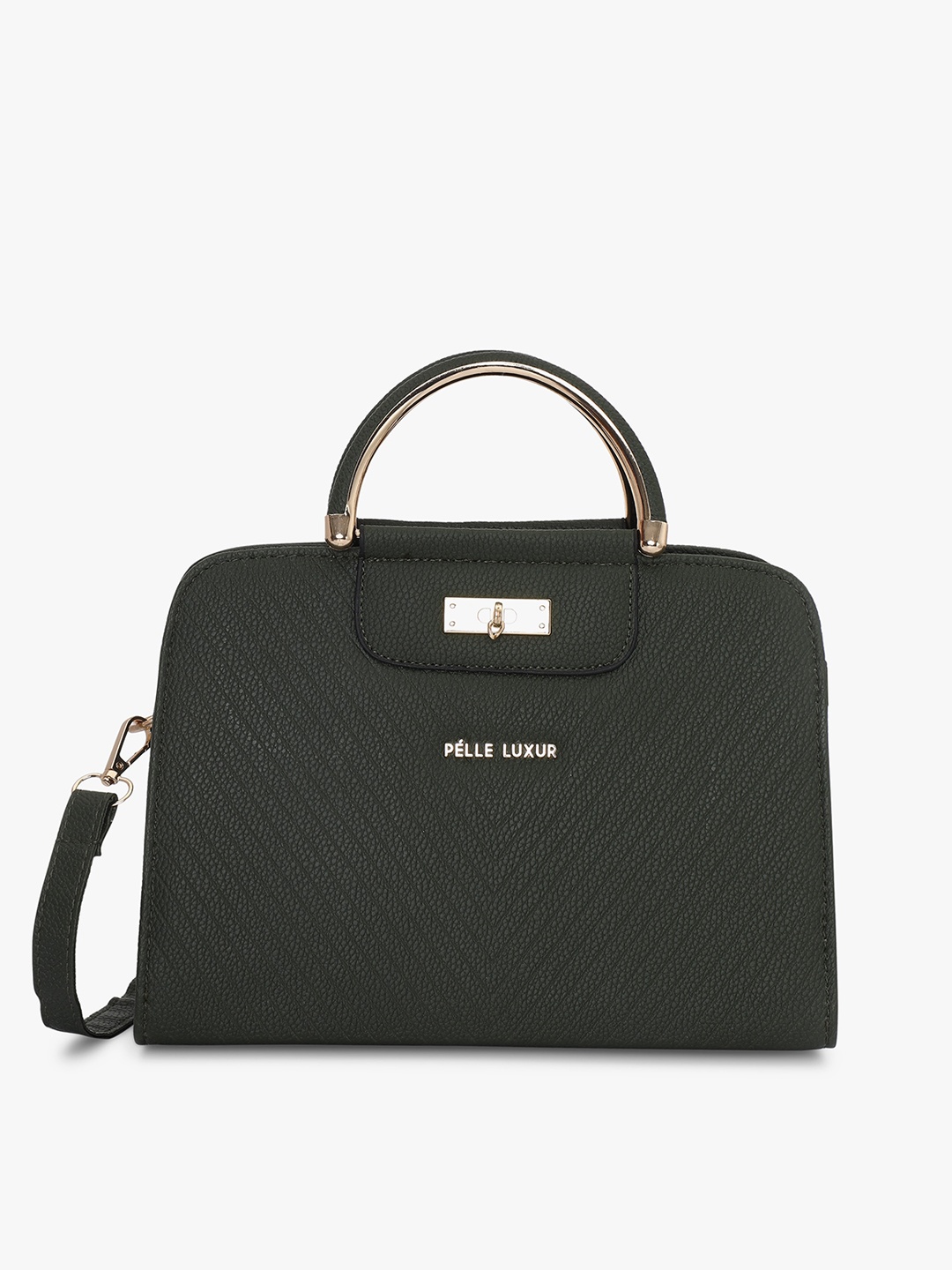 

PELLE LUXUR Textured Structured Satchel Bag, Green