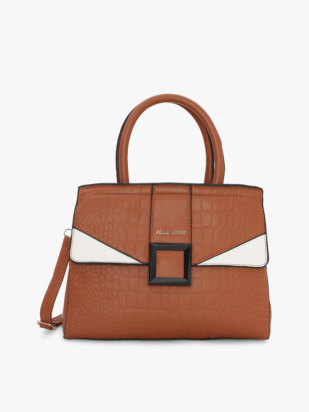 

PELLE LUXUR Textured Structured Handheld Bag, Brown