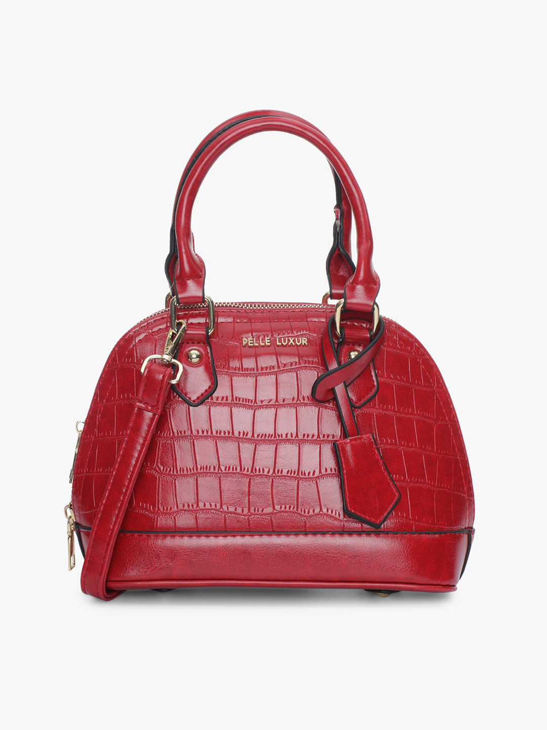 

PELLE LUXUR Textured Structured Handheld Bag, Red