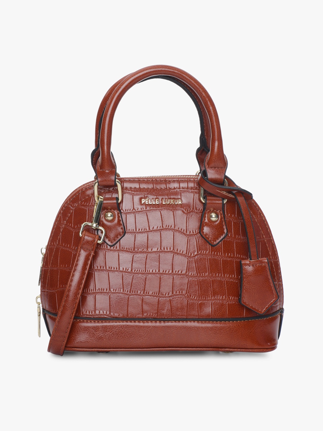 

PELLE LUXUR Textured Structured Handheld Bag, Brown