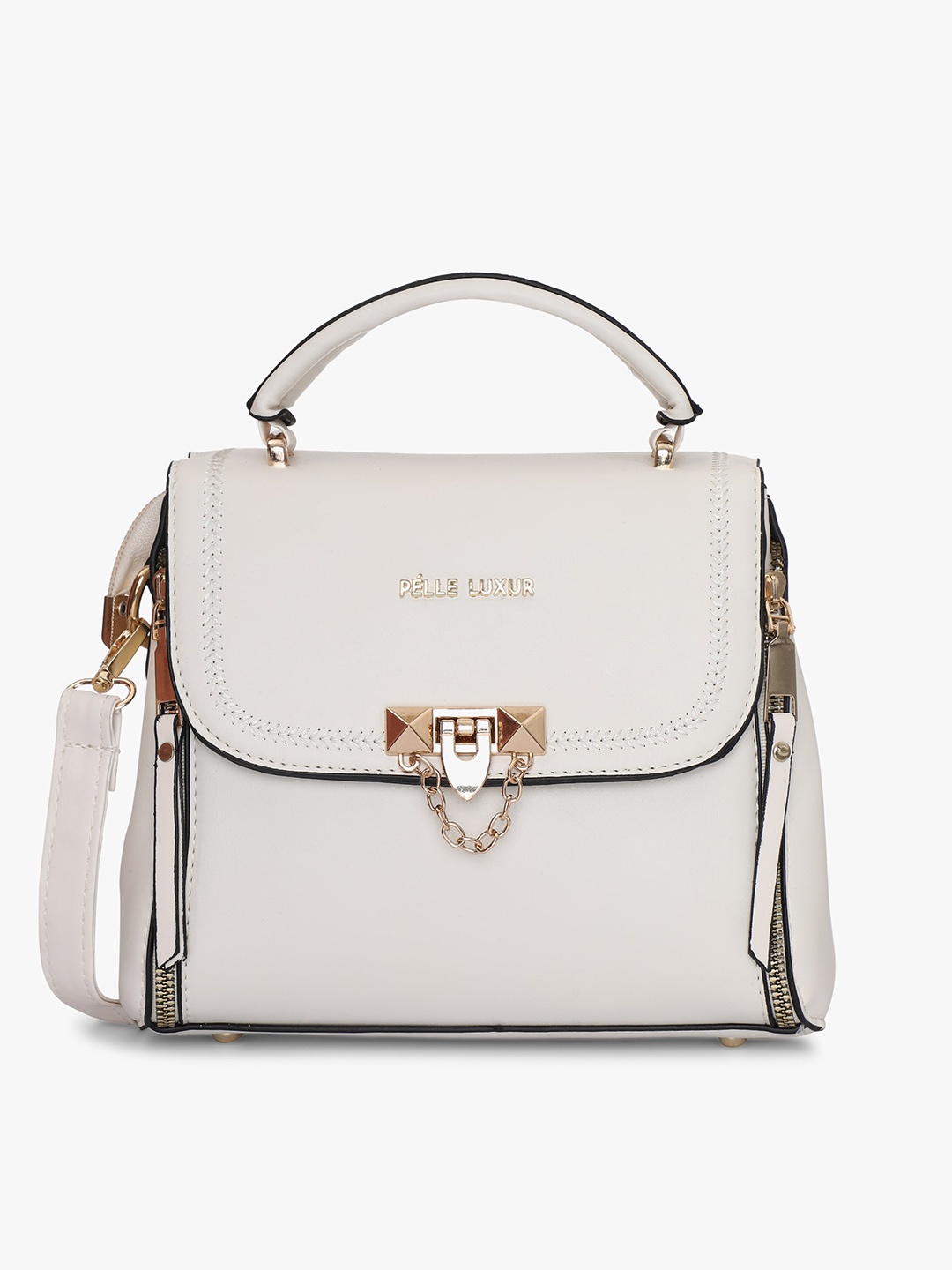

PELLE LUXUR PU Structured Satchel Bag, White