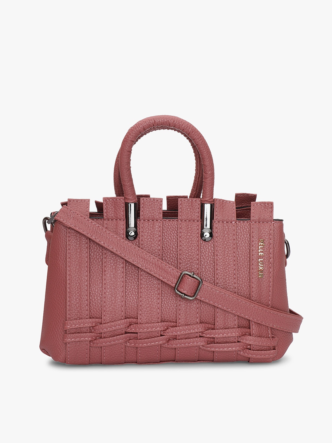 

PELLE LUXUR Geometric Self Design Structured Handheld Bag, Pink