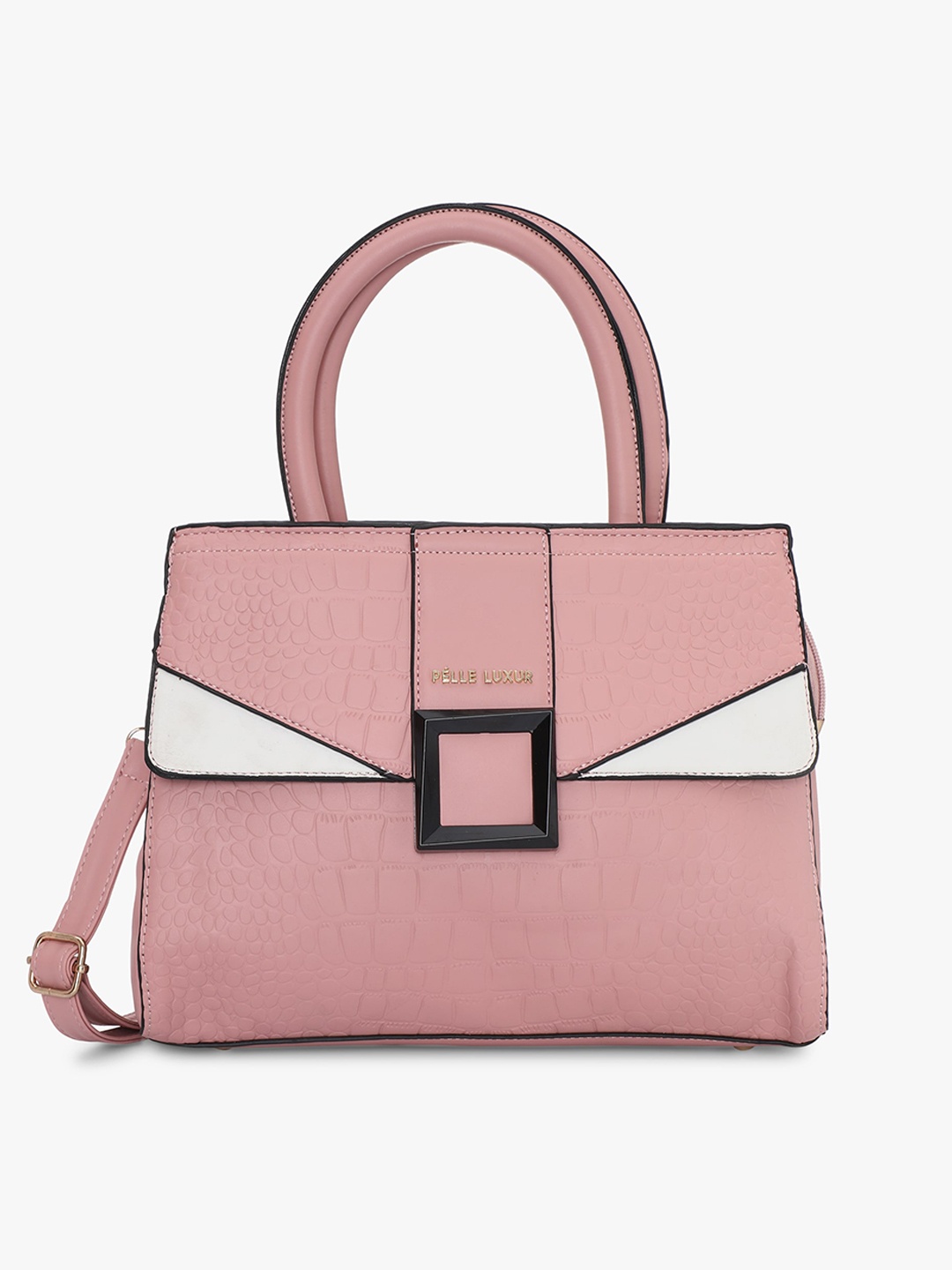 

PELLE LUXUR Colourblocked Structured Satchel, Pink