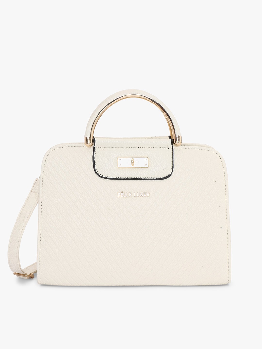 

PELLE LUXUR Textured Structured Handheld Bag, Off white
