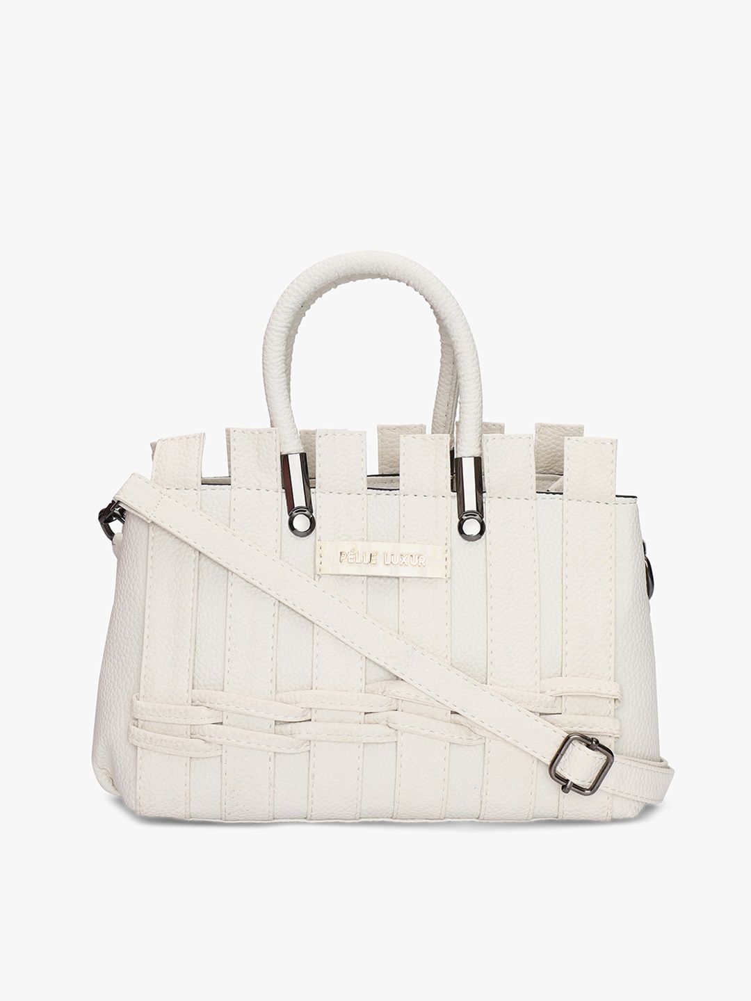 

PELLE LUXUR Self Design Structured Handheld Bag, Off white