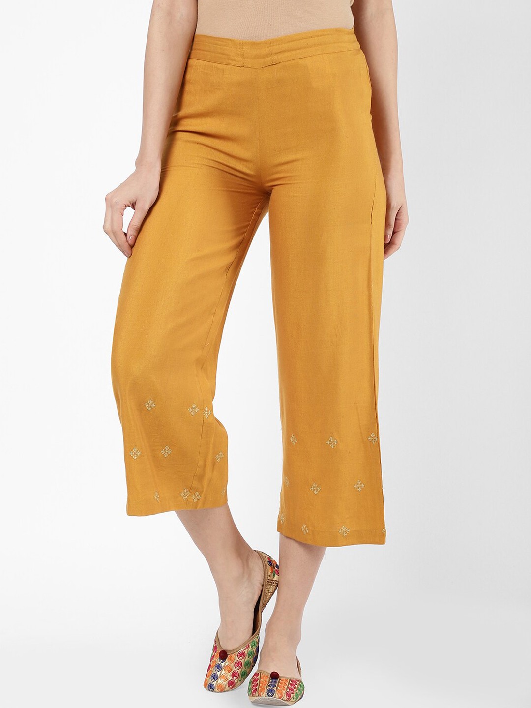 

R&B Women Mid Rise Regular Trousers, Mustard