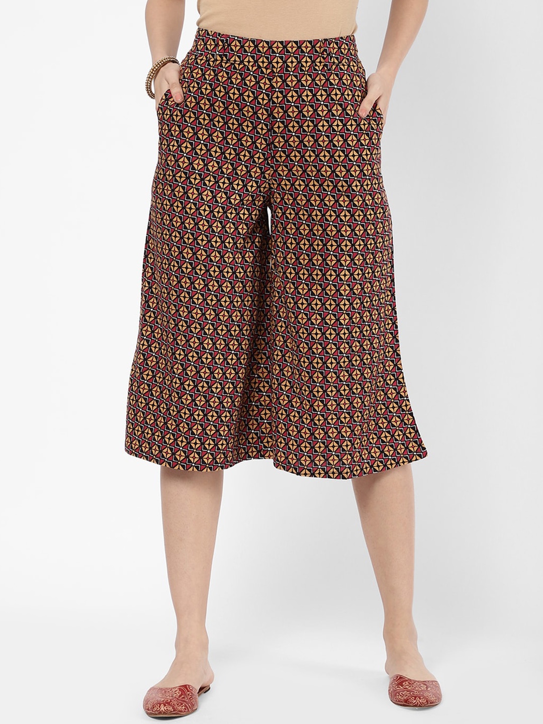 

R&B Women Geometric Printed Culottes Trousers, Brown