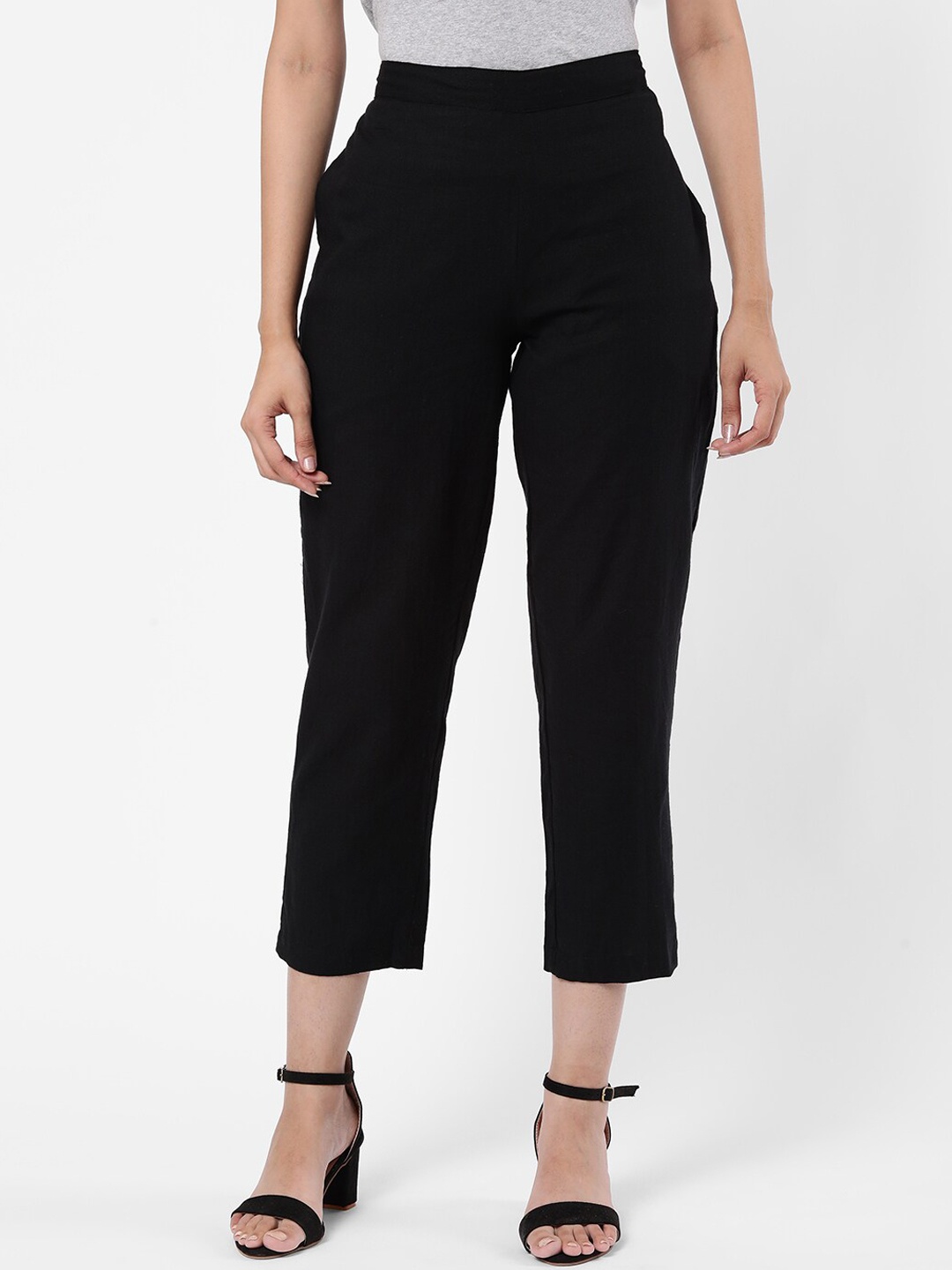 

R&B Women Tapered Fit Cotton Culottes, Black
