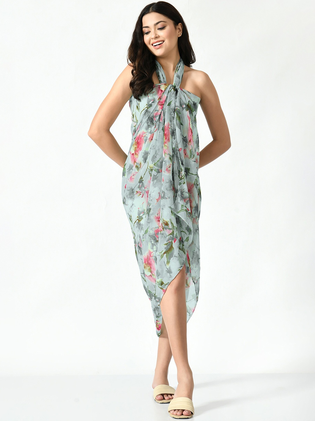 

MIRCHI FASHION Grey Floral Printed Cover up Sarong