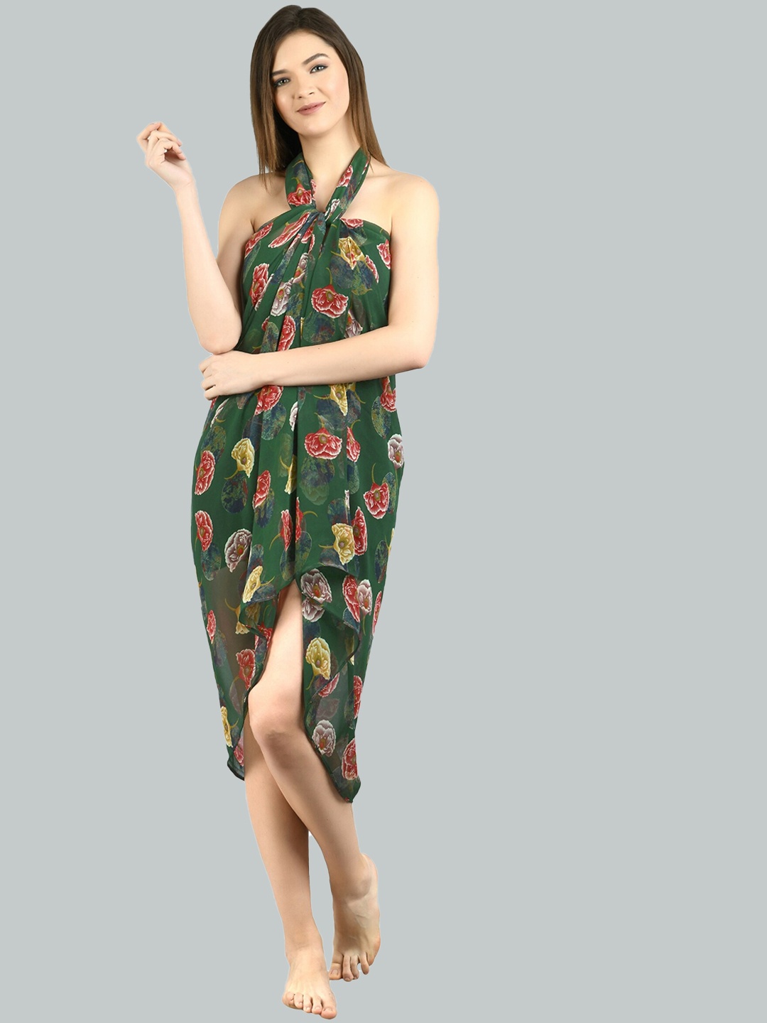 

MIRCHI FASHION Green Floral Printed Swimwear Cover Up Sarong