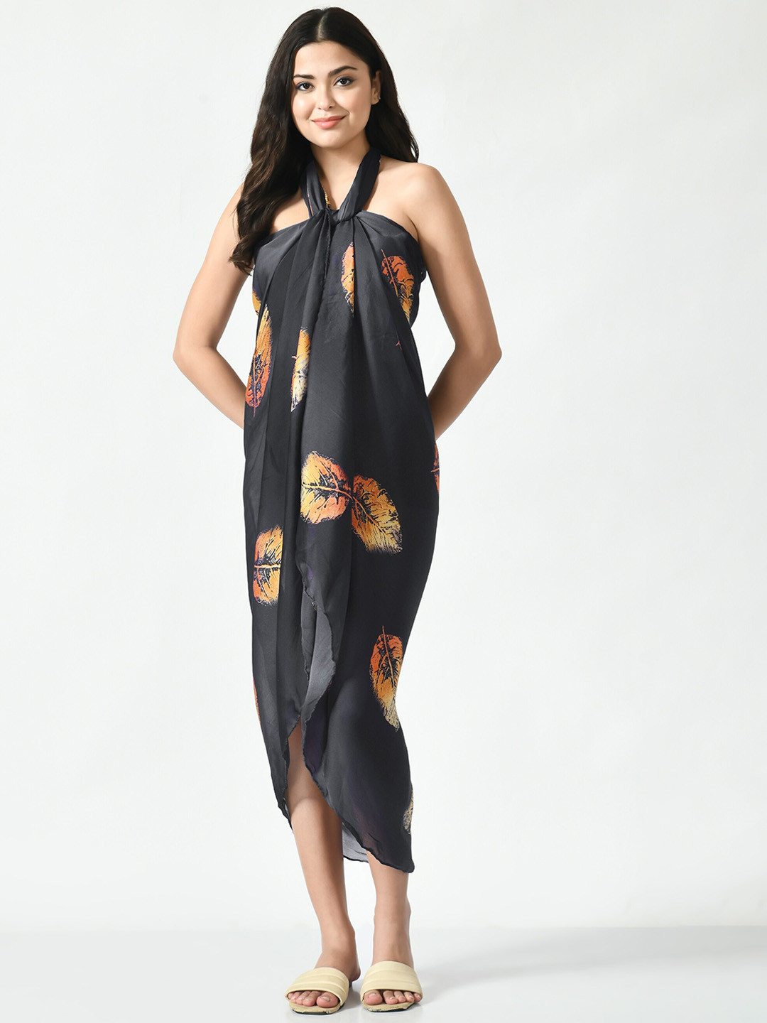 

MIRCHI FASHION Black & Orange Abstract Printed Swimwear Cover Up Sarong