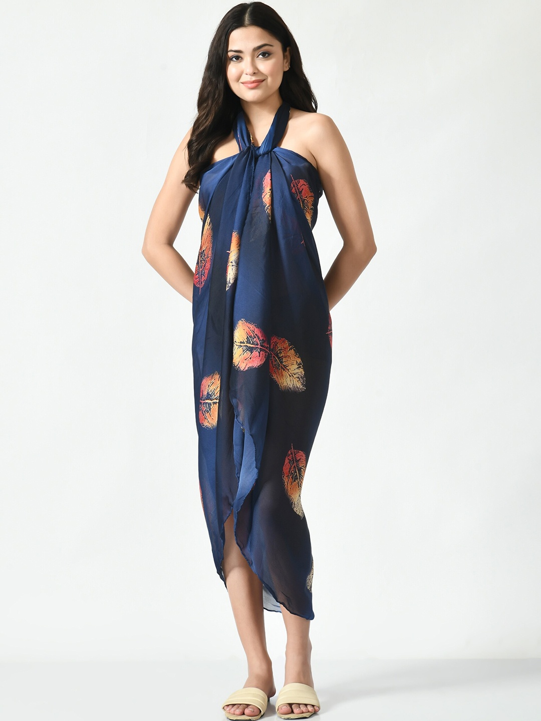 

MIRCHI FASHION Floral Printed Swimwear Cover Up Sarong, Navy blue