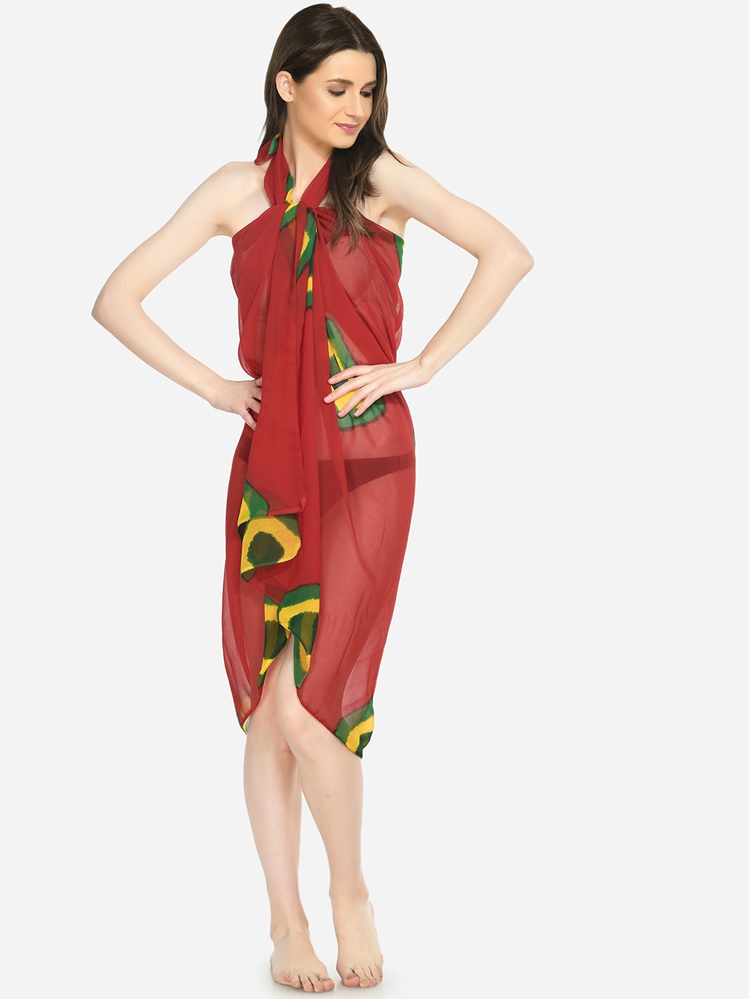

MIRCHI FASHION Abstract Printed Swimwear Cover Up Sarong, Red
