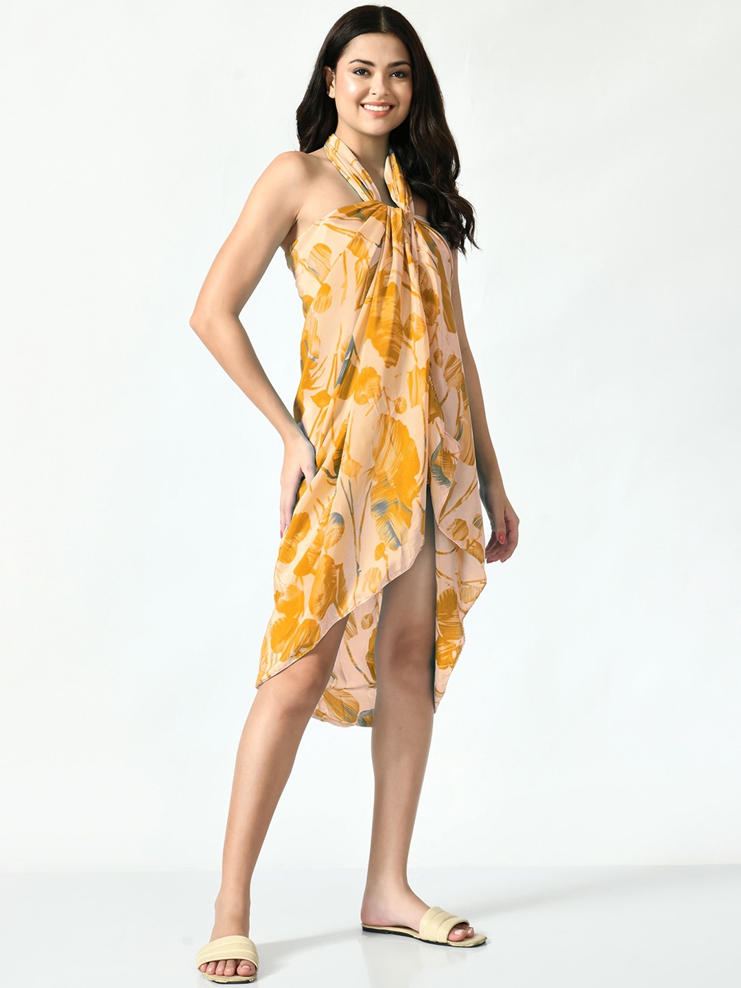 

MIRCHI FASHION Orange Floral Printed Swimwear Cover Up Sarong