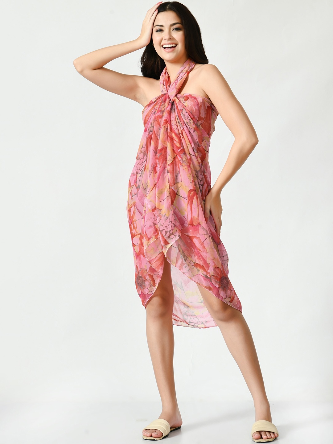 

MIRCHI FASHION Floral Printed Swimwear Cover Up Sarong, Pink