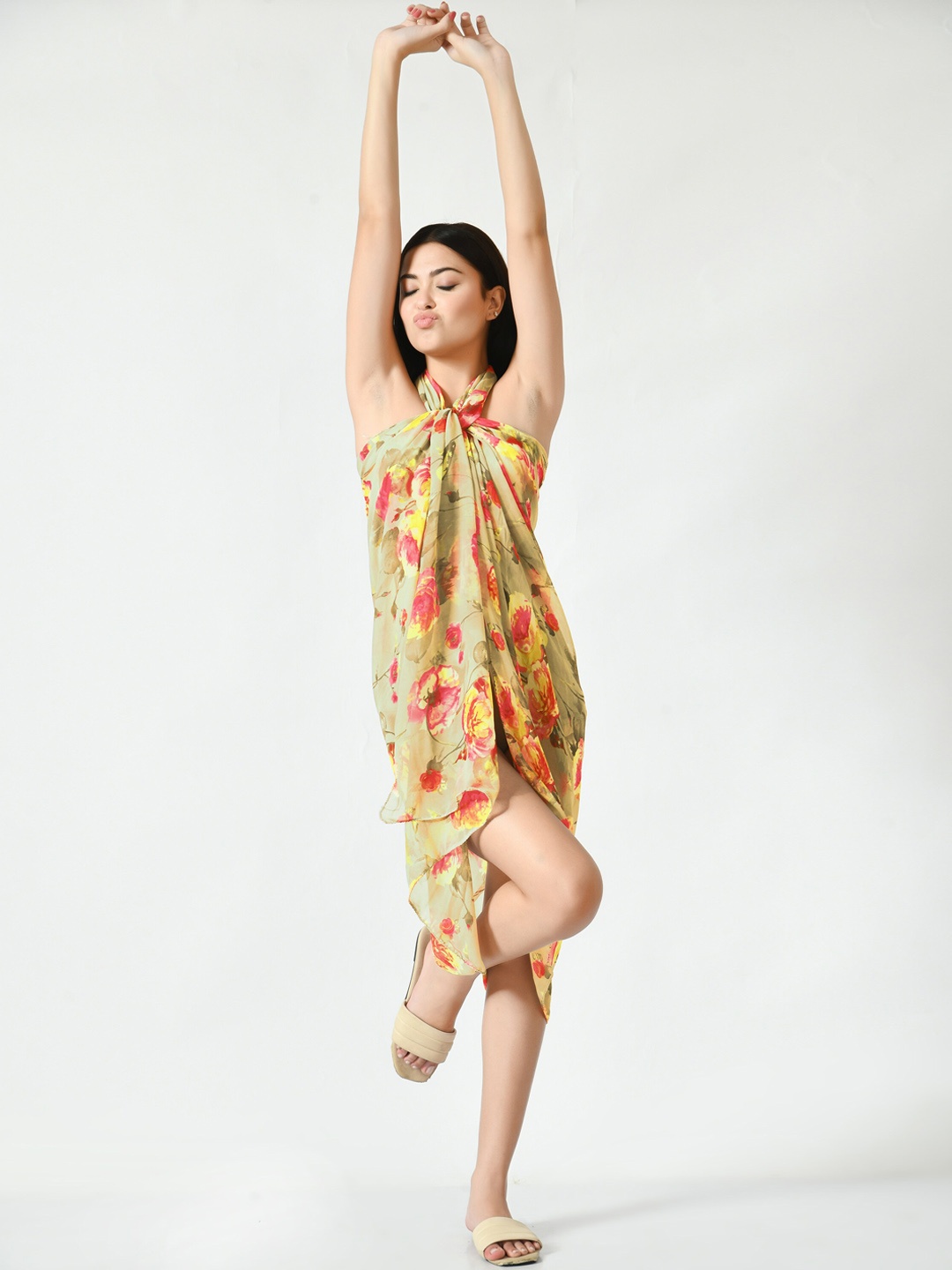 

MIRCHI FASHION Floral Printed Swimwear Cover Up Sarong, Yellow
